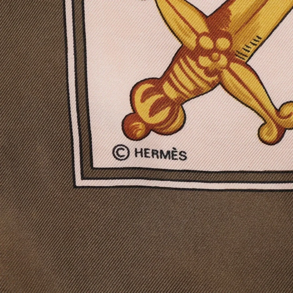 Hermès‎ Le Tarot 90cm Silk Scarf Annie Faivre Brown Gold Vintage Carre w/ Box